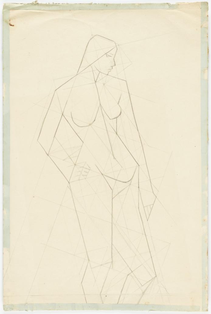 Kathleen Jean Munn. Untitled (female nude, with geometric lines), c.1920-1925.