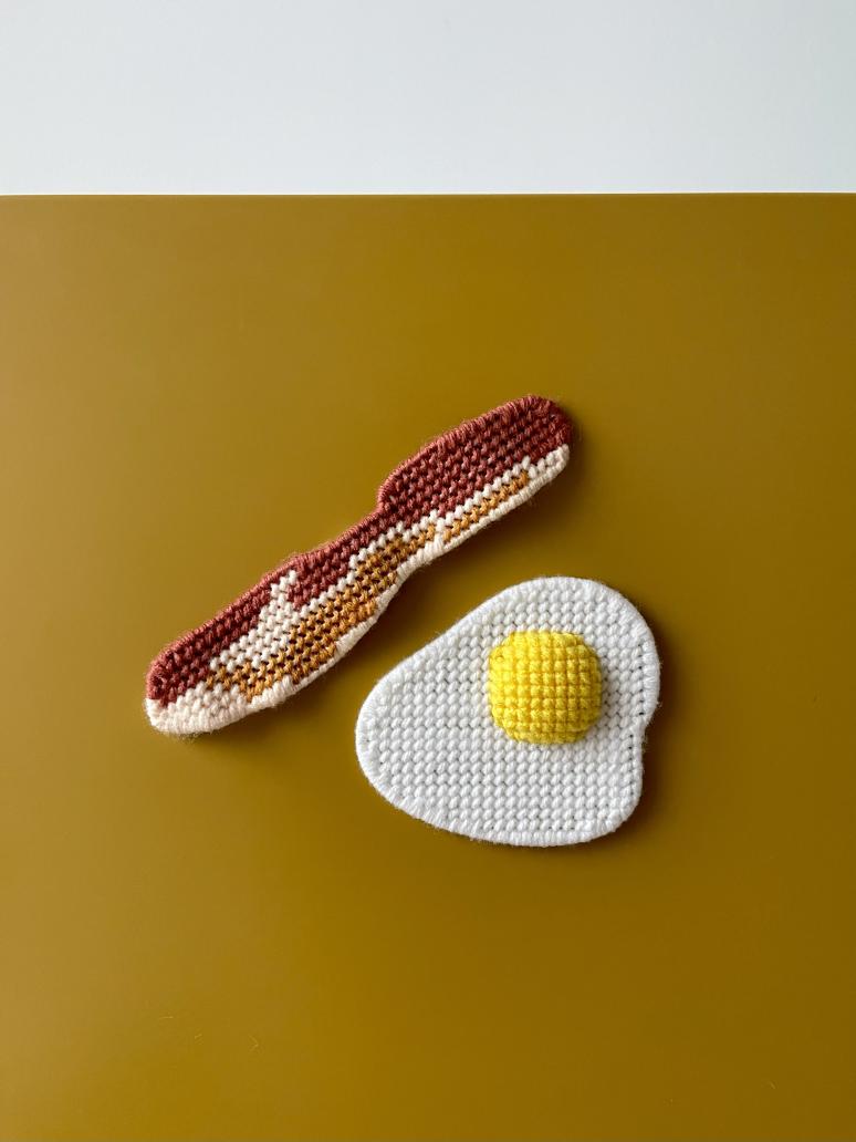 An image of Laura Carwardine's egg and bacon embroidery kits