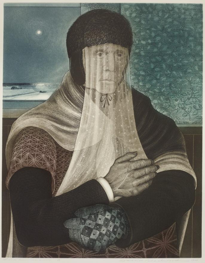 etching on paper of Lone Mummer Inside (1979)