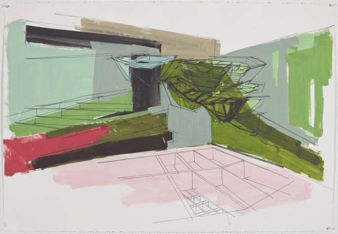 Denyse Thomasos. Untitled (Kingdom Come), 2011. Acrylic on paper, preparatory drawing for Kingdom Come