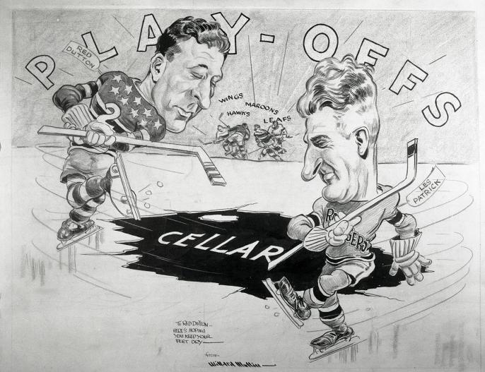 A cartoon of two hockey players
