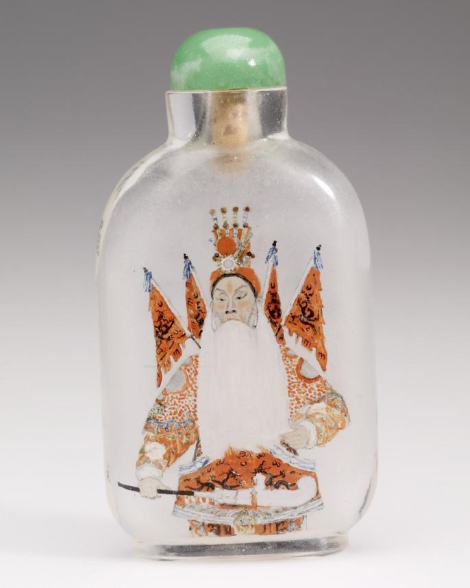 An image of a Chinese Snuff Bottle with an image of Beijing opera star Tan Xinpei from the late 1800's