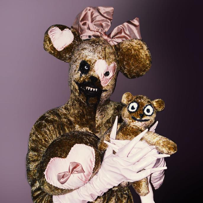 Canadian drag queen Yovska dressed as a teddy bear.