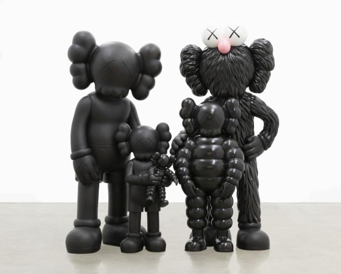 A group of sculptures featuring KAWS characters