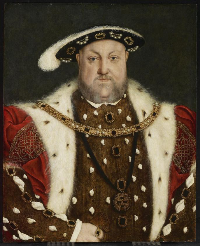 Renaissance portrait of King Henry VIII, from waist up, dressed in furs