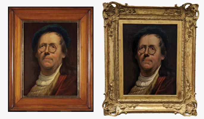 Composite image of same Jan Kupecky painting in 2 different frames