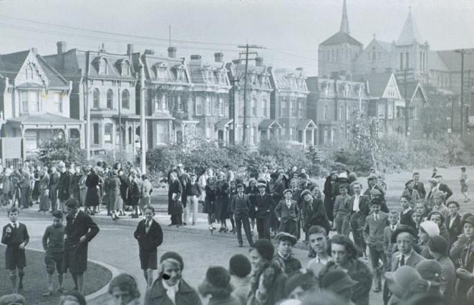a long line-up of people outside the AGO in Toronto