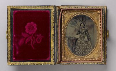 Woman in patterned dress