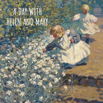 A photo of the cover of the book A Day with Helen and Mary, which features Helen McNicoll's painting Picking Flowers (1912)