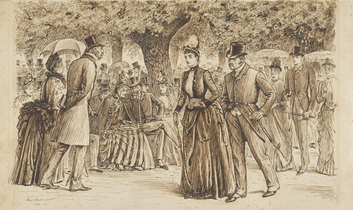 George Louis Palmella du Maurier, Feminine Perversity: The Sunday Promenade in Rotton Row (for Harper’s New Monthly Magazine)