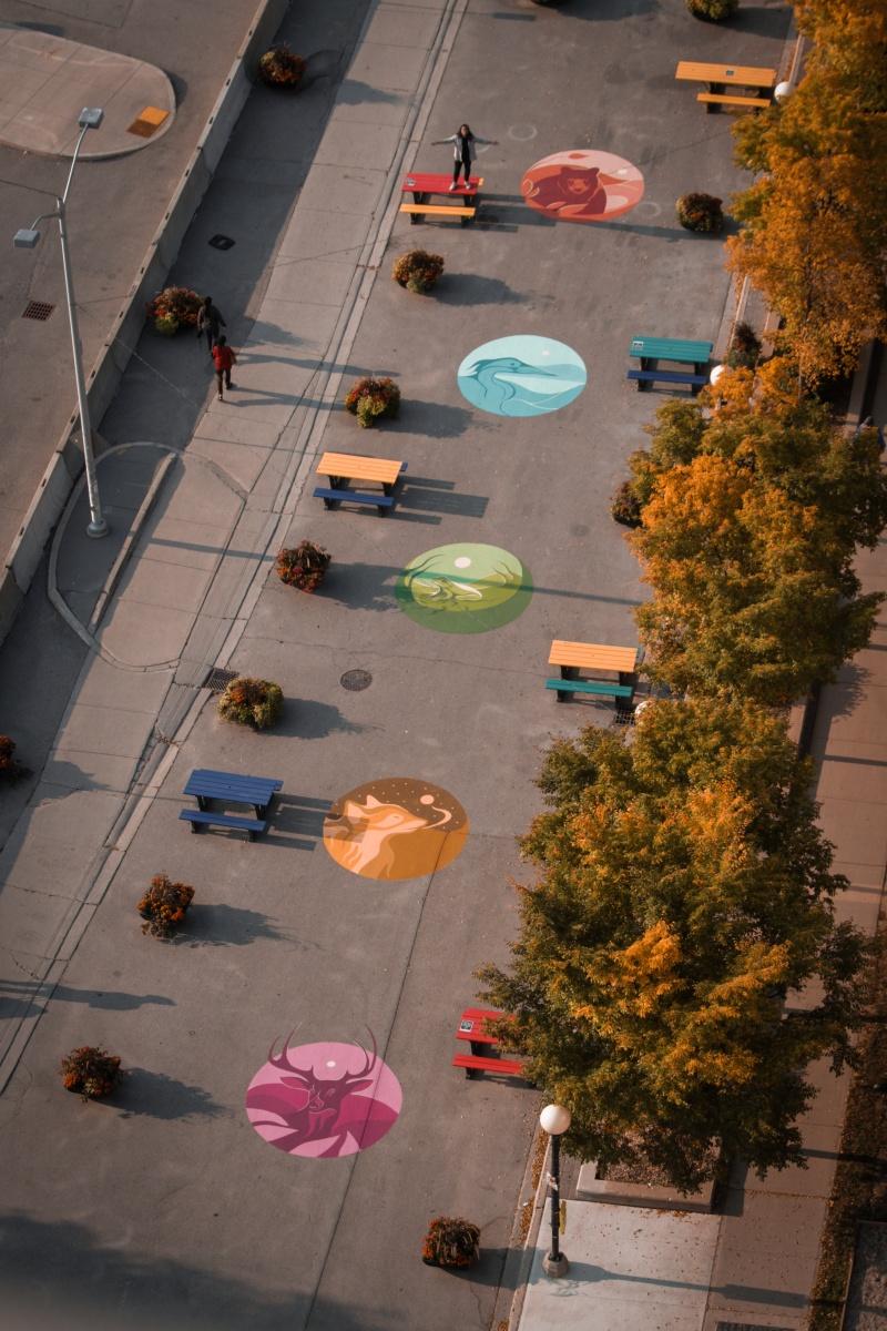 birds eye view of a street mural by Luke Swinson