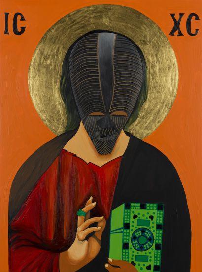 Moridja Kitenge Banza. Christ Pantocrator No. 21, 2021.