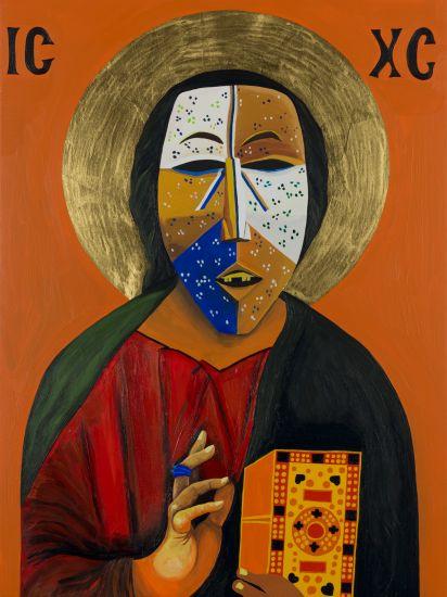 Moridja Kitenge Banza. Christ Pantocrator No. 22, 2021.