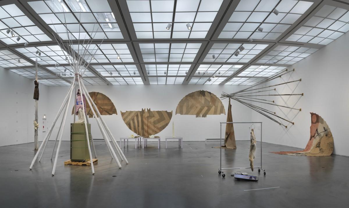 An image of the installation of Duane Linklater's artwork mymotehrside at the MCA Chicago