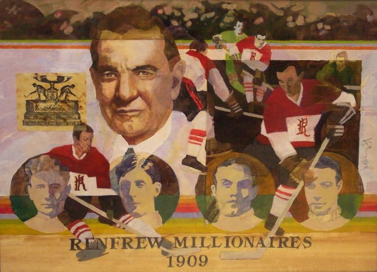 A painting of the Renfrew Millionaires hockey team from 1909