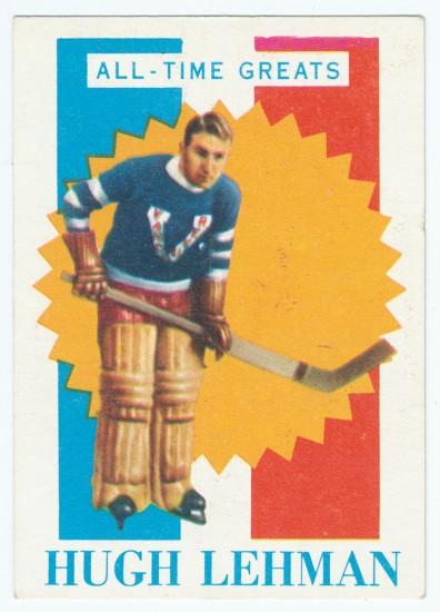 A vintage hockey card of Hugh Lehman