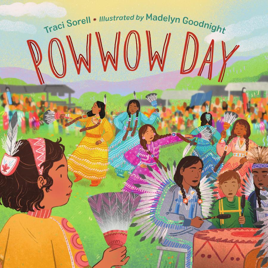 The cover of Powwow Day By Traci Sorell which features the protagonist River watching a Powwow