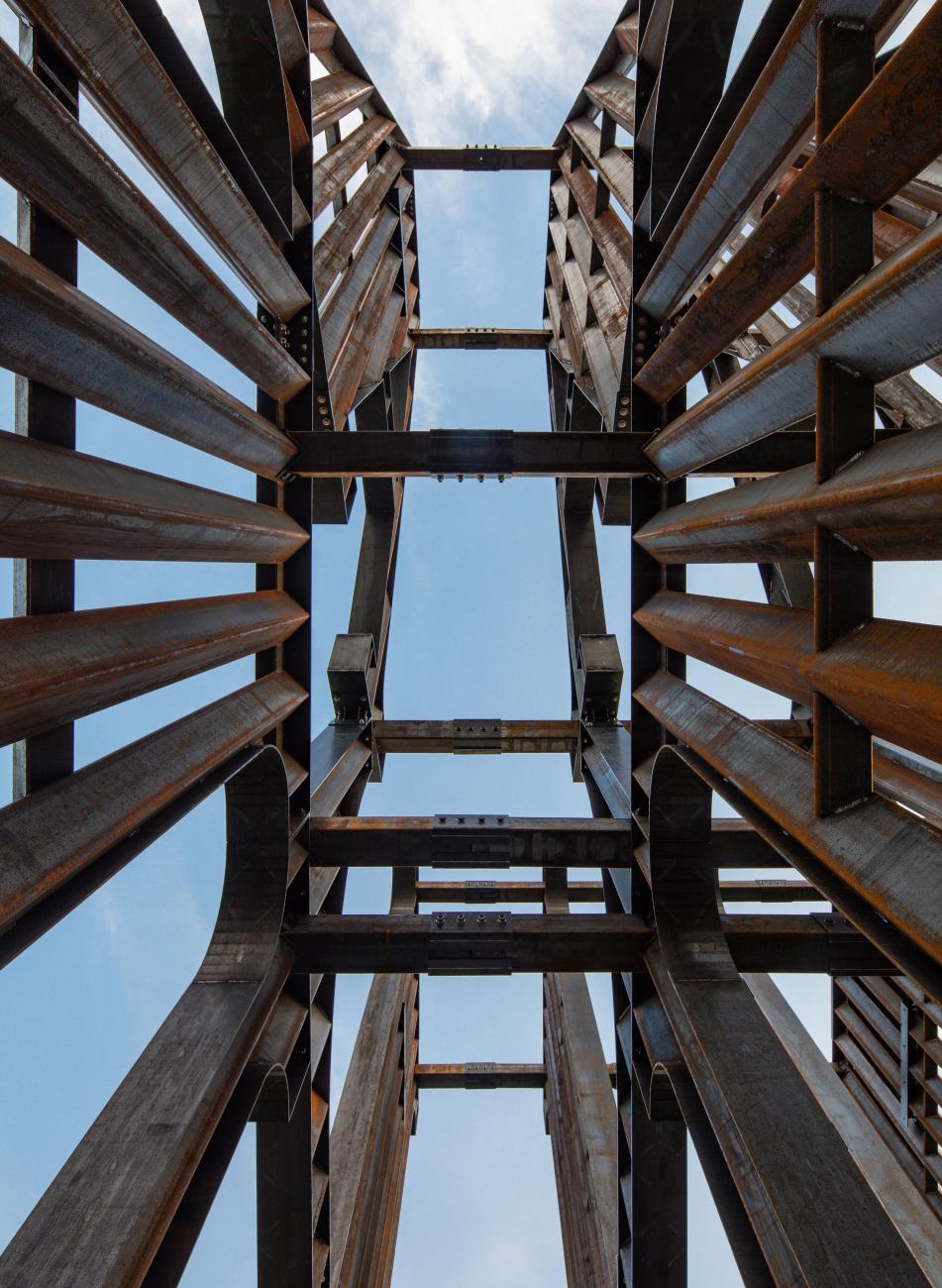 LAND Sculpture by Nicholas Galanin (close up of beams)