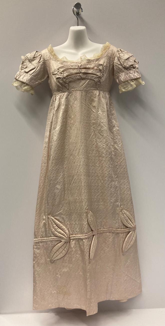 1823 pink regency silk wedding dress