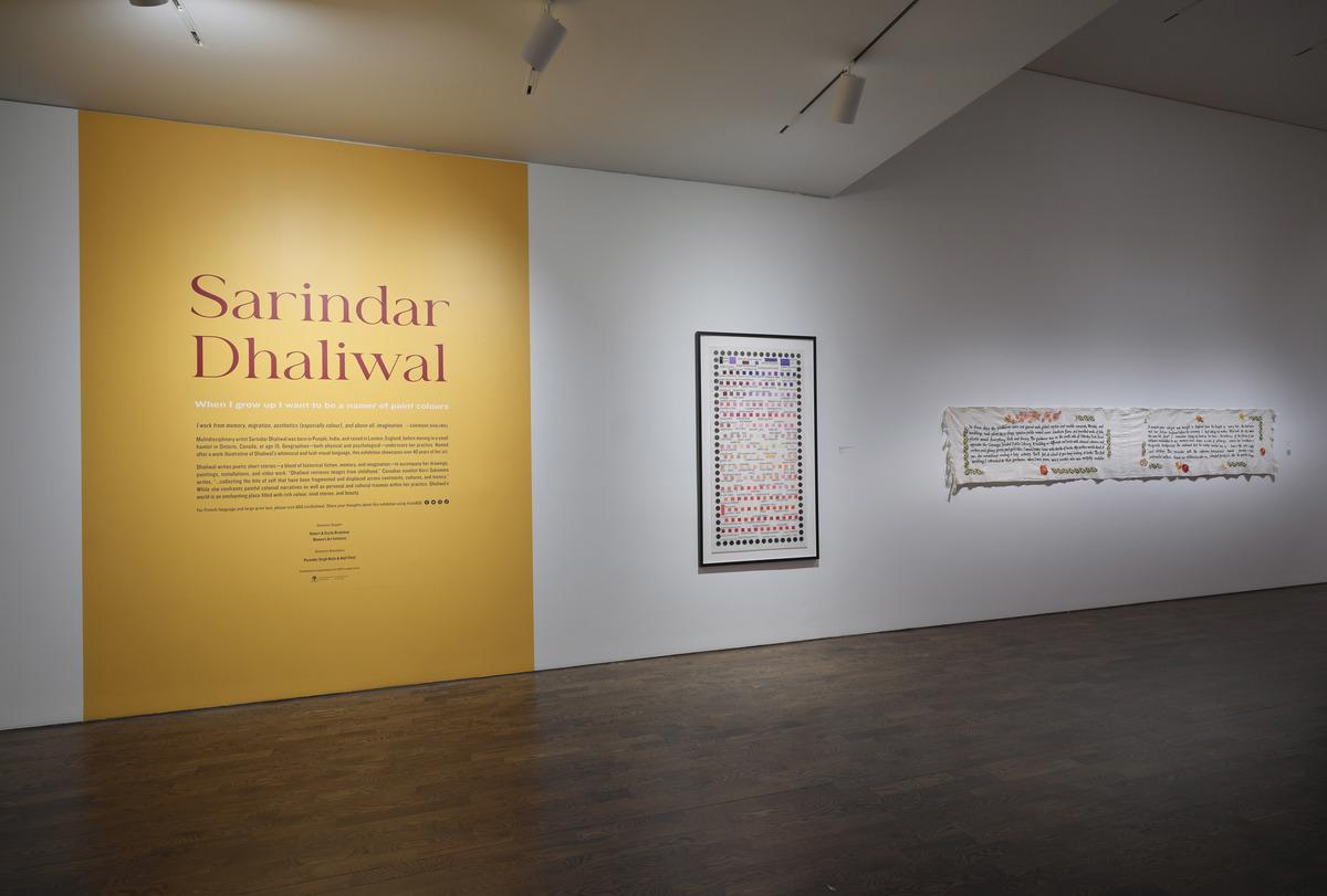 Installation view, Sarindar Dhaliwal: When I grow up I want to be a namer of paint colours, July 22, 2023 - January 1, 2024, Art Gallery of Ontario