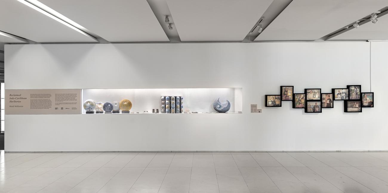 Installation view of Reclaimed: Indo-Caribbean HerStories. Gardiner Museum, 2023
