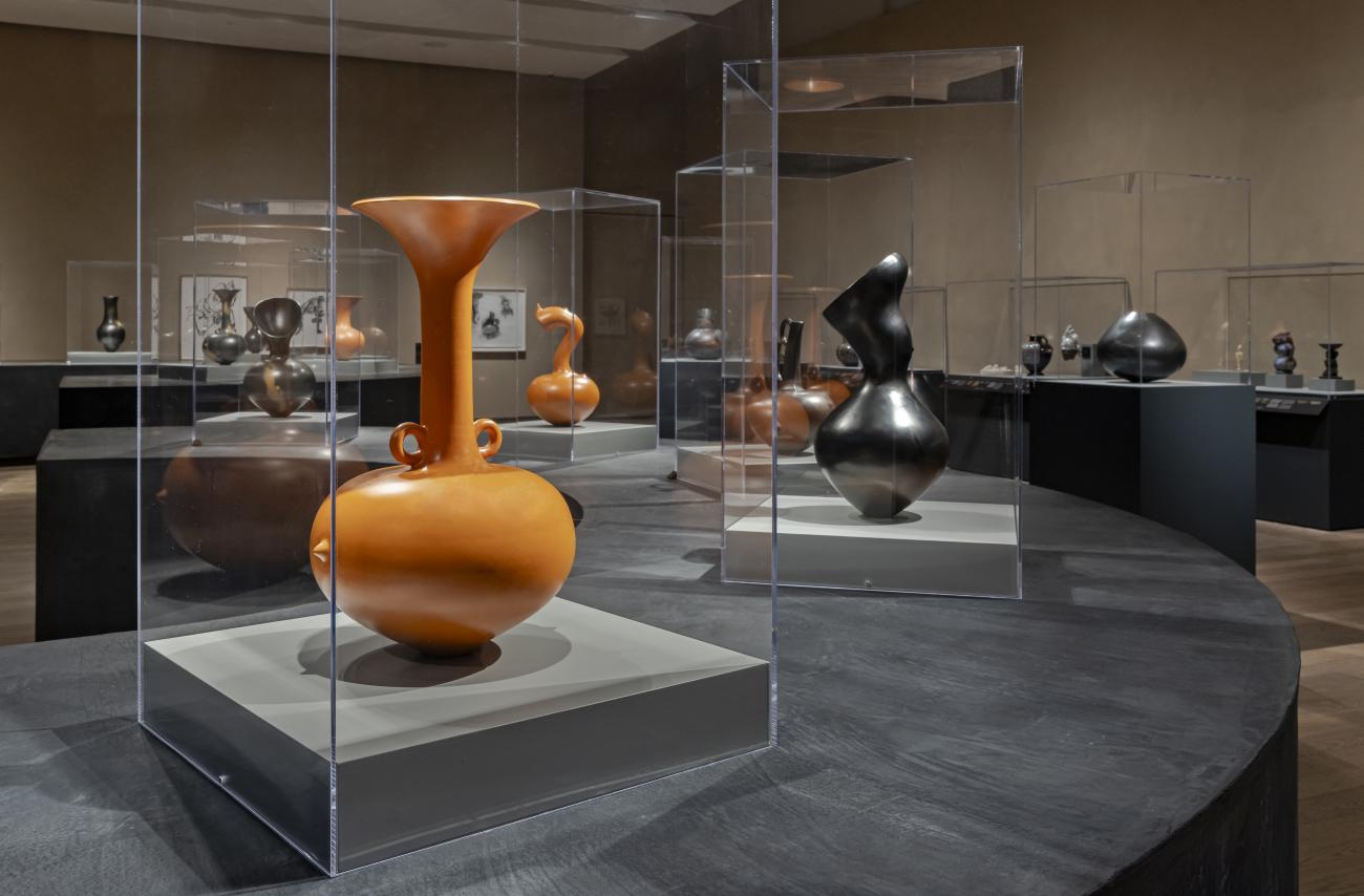 An installation photo of Magdalene Odundo: A Dialogue with Objects at the Gardiner Museum