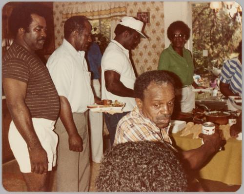 colour polaroid of people at brunch in America, 1982