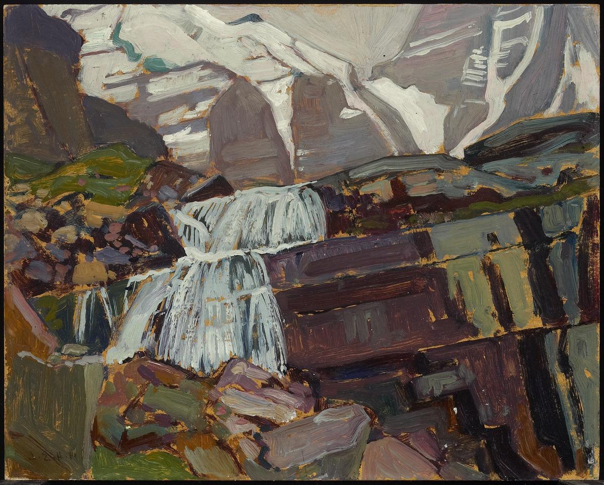 oil painting of a waterfall near Lake O'Hara