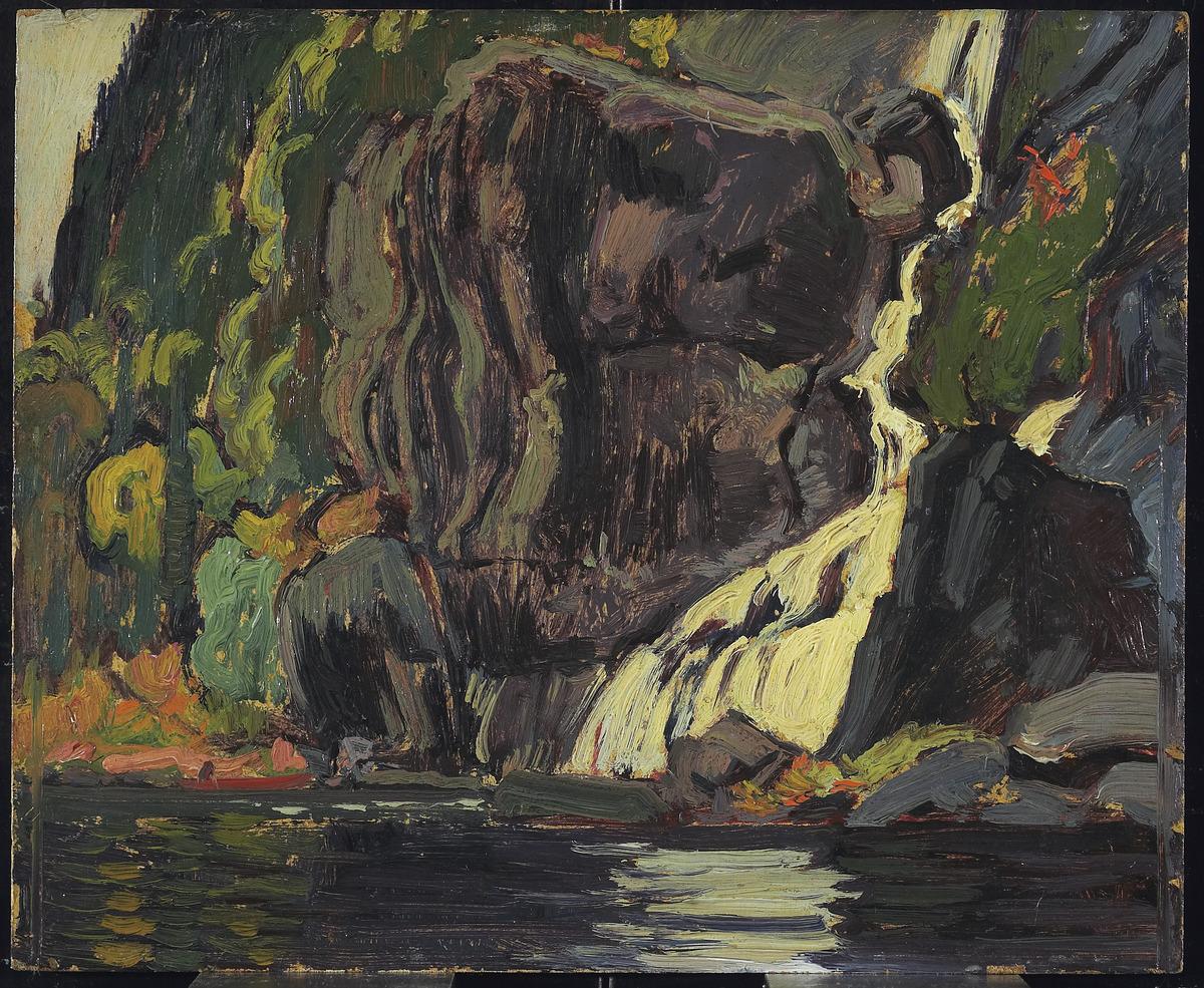oil painting of a waterfall at Agawa River, Algoma