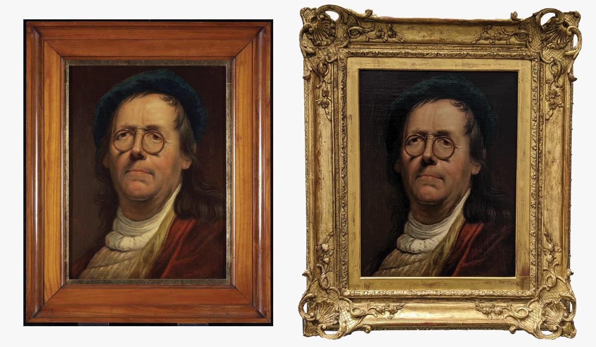 Composite image of same Jan Kupecky painting in 2 different frames