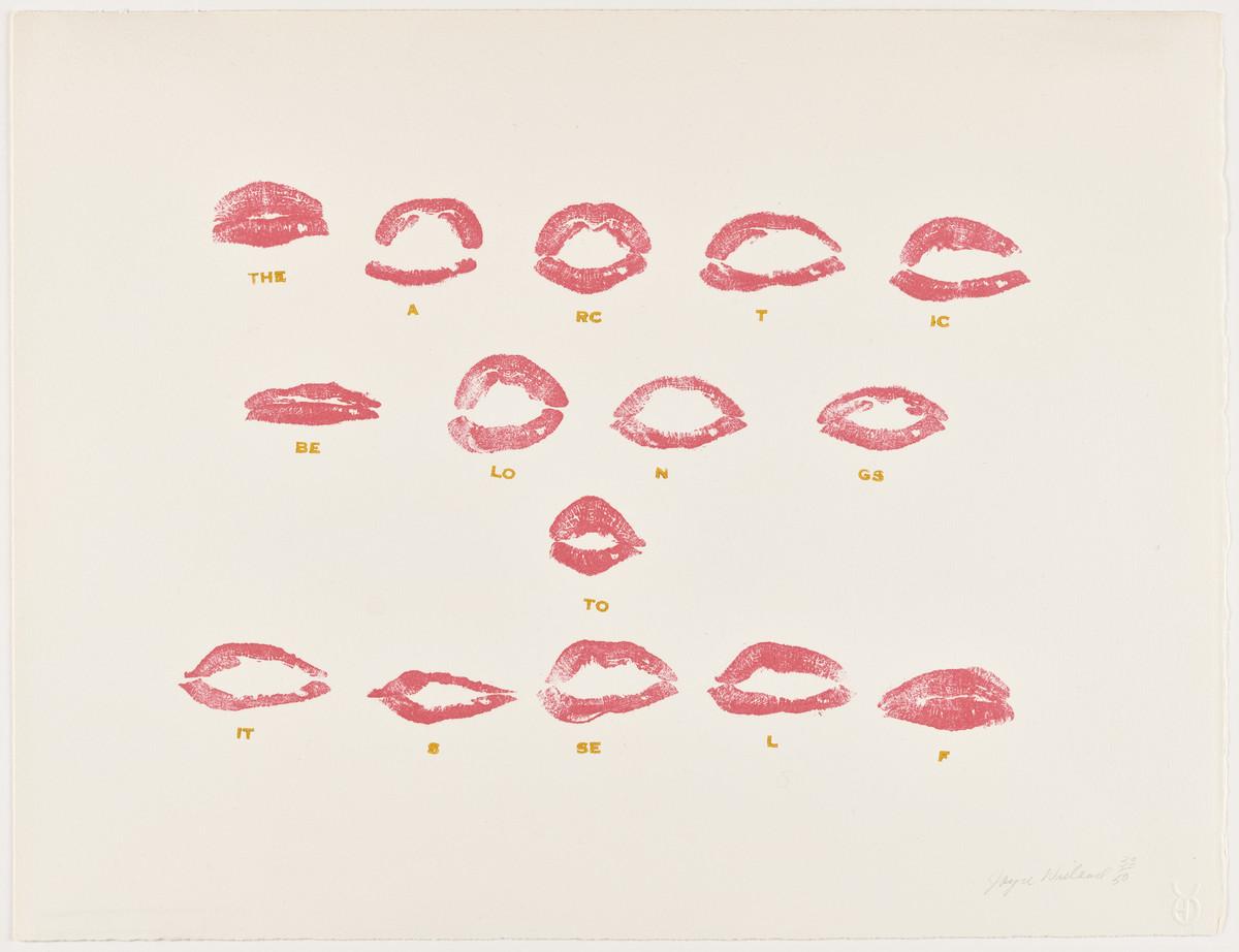Joyce Wieland work on paper, featuring lipstick kisses