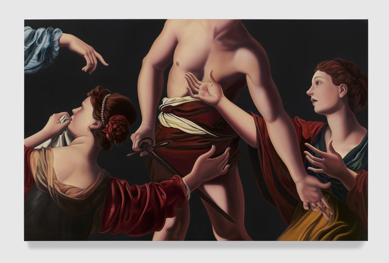 Oil on canvas of Baroque figures draped in cloth