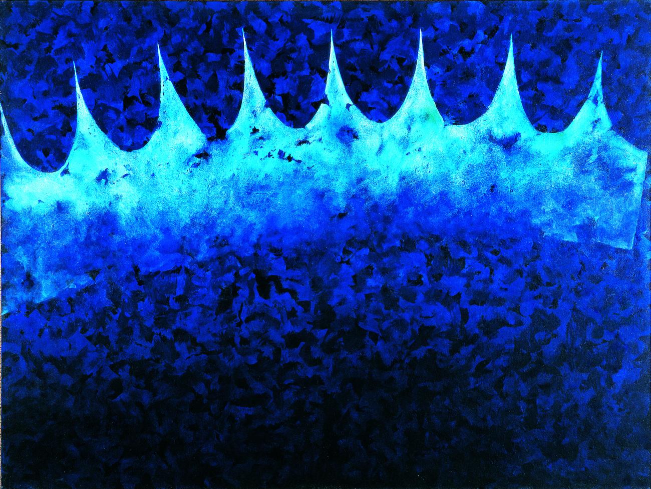 Blue abstract painting with dark blue and light blue