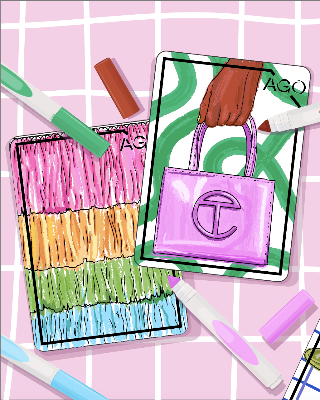 two artist trading card vibrant illustration featuring artworks