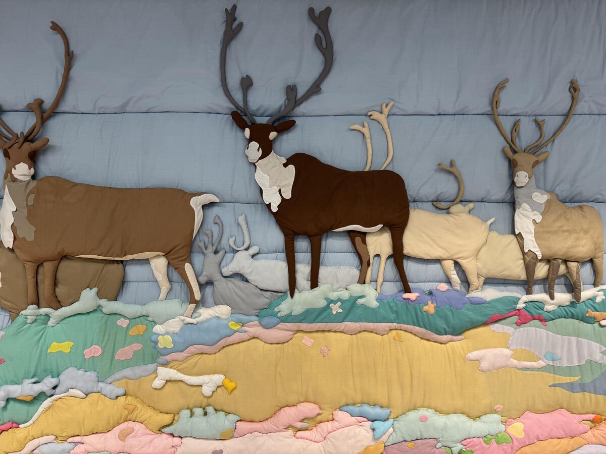 Deinstallation of Joyce Wieland, Barren Ground Caribou, 1977-1978, at Spadina Subway Station