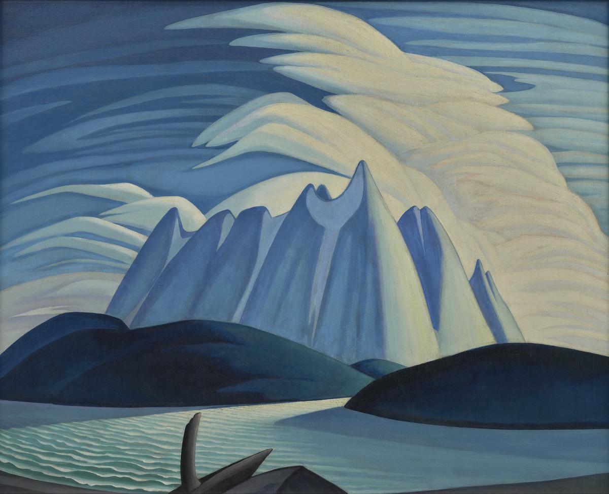 An image of Lawren S. Harris' painting Lake and Mountains,