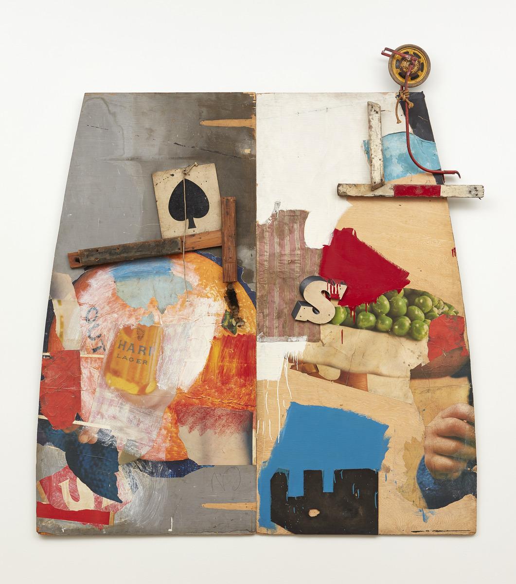 a multimedia artwork on panel with collage elements