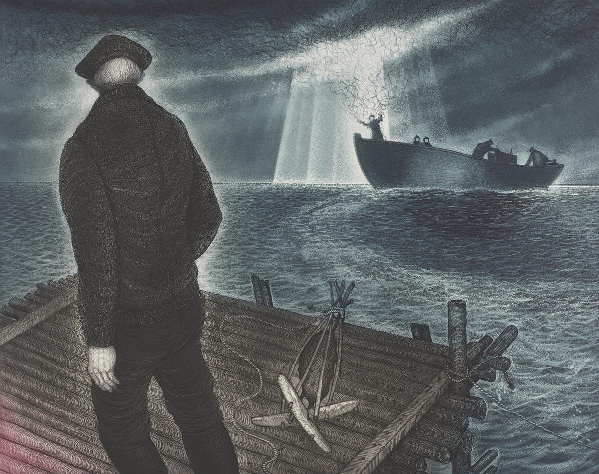 David Blackwood. Molly Glover Leaving Bragg's Island, 1985.