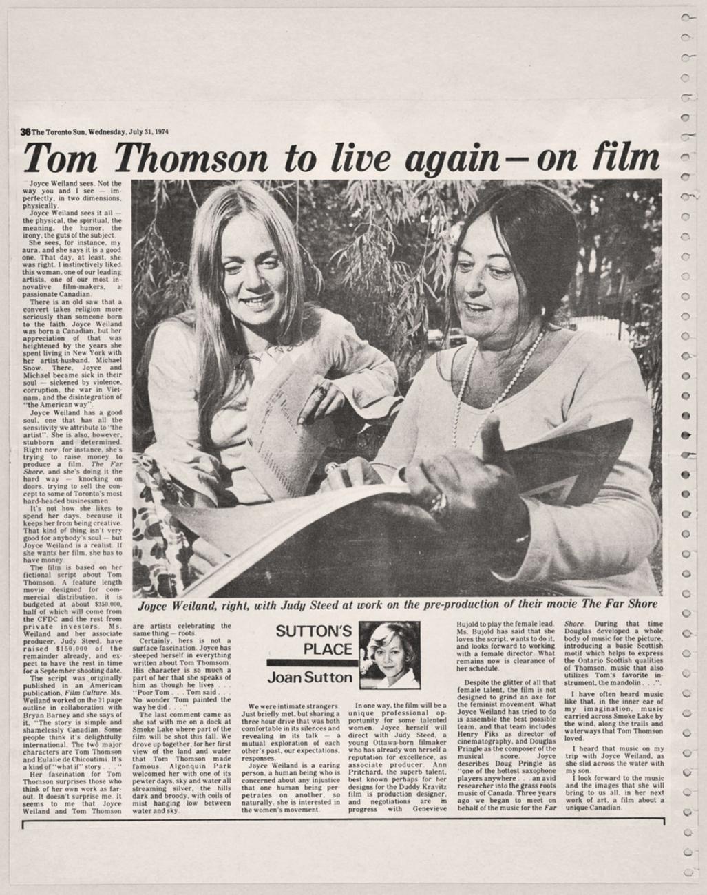 Newspaper clipping Judy Steed and Joyce Wieland