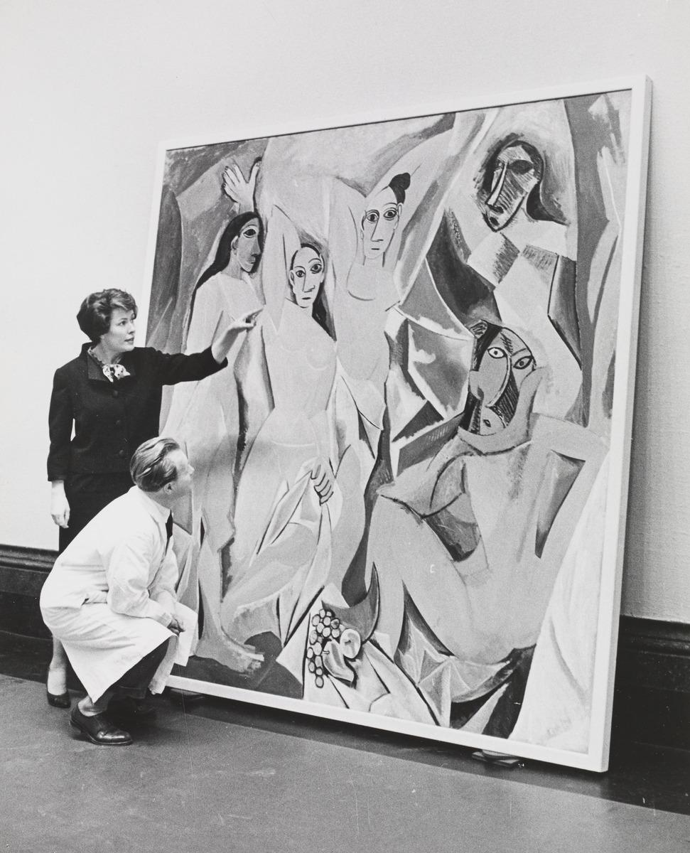 Unknown, Dr. Jean Sutherland Boggs and Mr. Eduard Zukowski during installation of Picasso and Man, January, 1964.