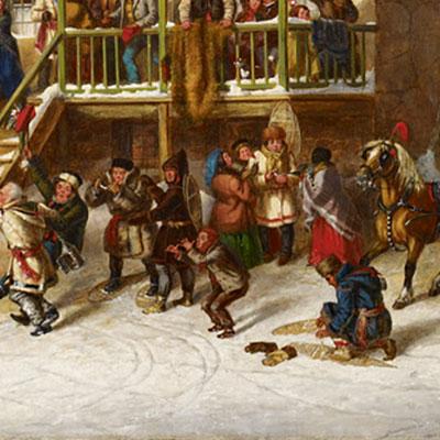 Cornelius Krieghoff. Breaking Up of a Country Ball in Canada, Early Morning, 1857 (detail).