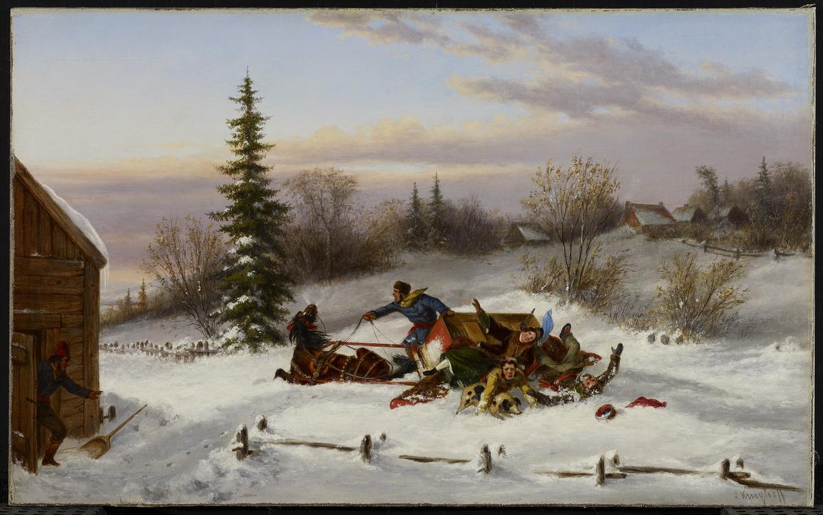 Cornelius Krieghoff. Off the Road - The Upset Sleigh, 1856.