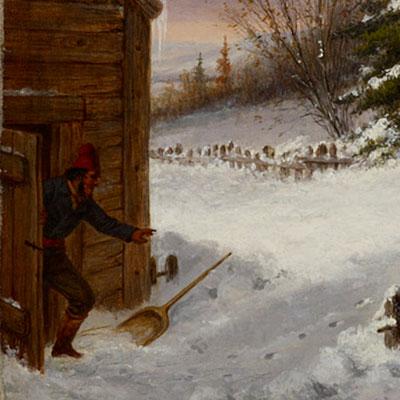 Cornelius Krieghoff. Off the Road - The Upset Sleigh, 1856 (detail).