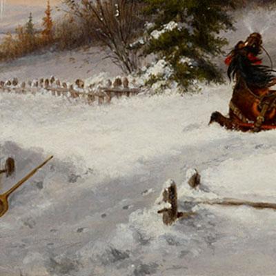 Cornelius Krieghoff. Off the Road - The Upset Sleigh, 1856 (detail).