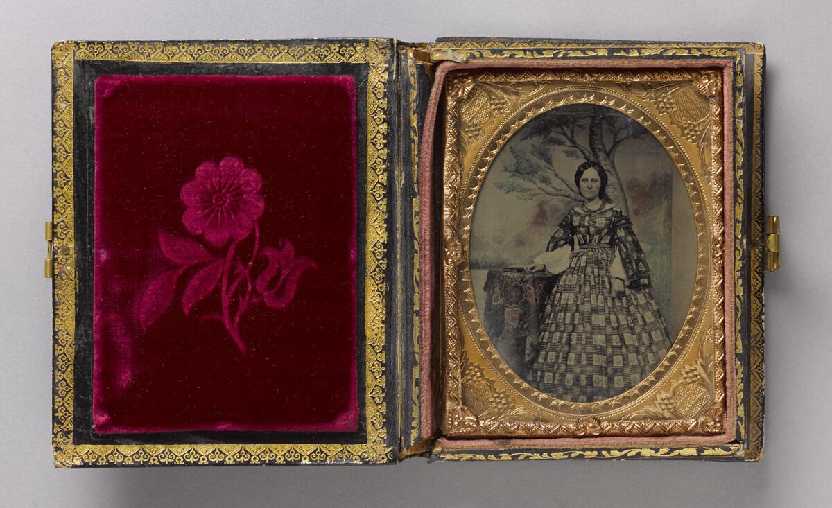 Woman in patterned dress