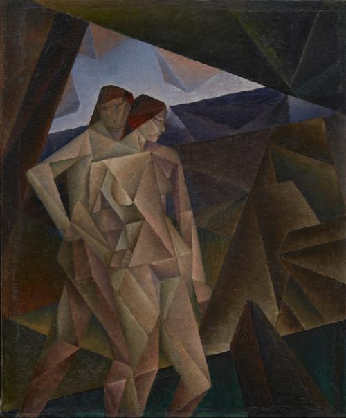 Post restoration of Kathleen Jean Munn. Untitled (Two Figures in a Landscape), c. 1925